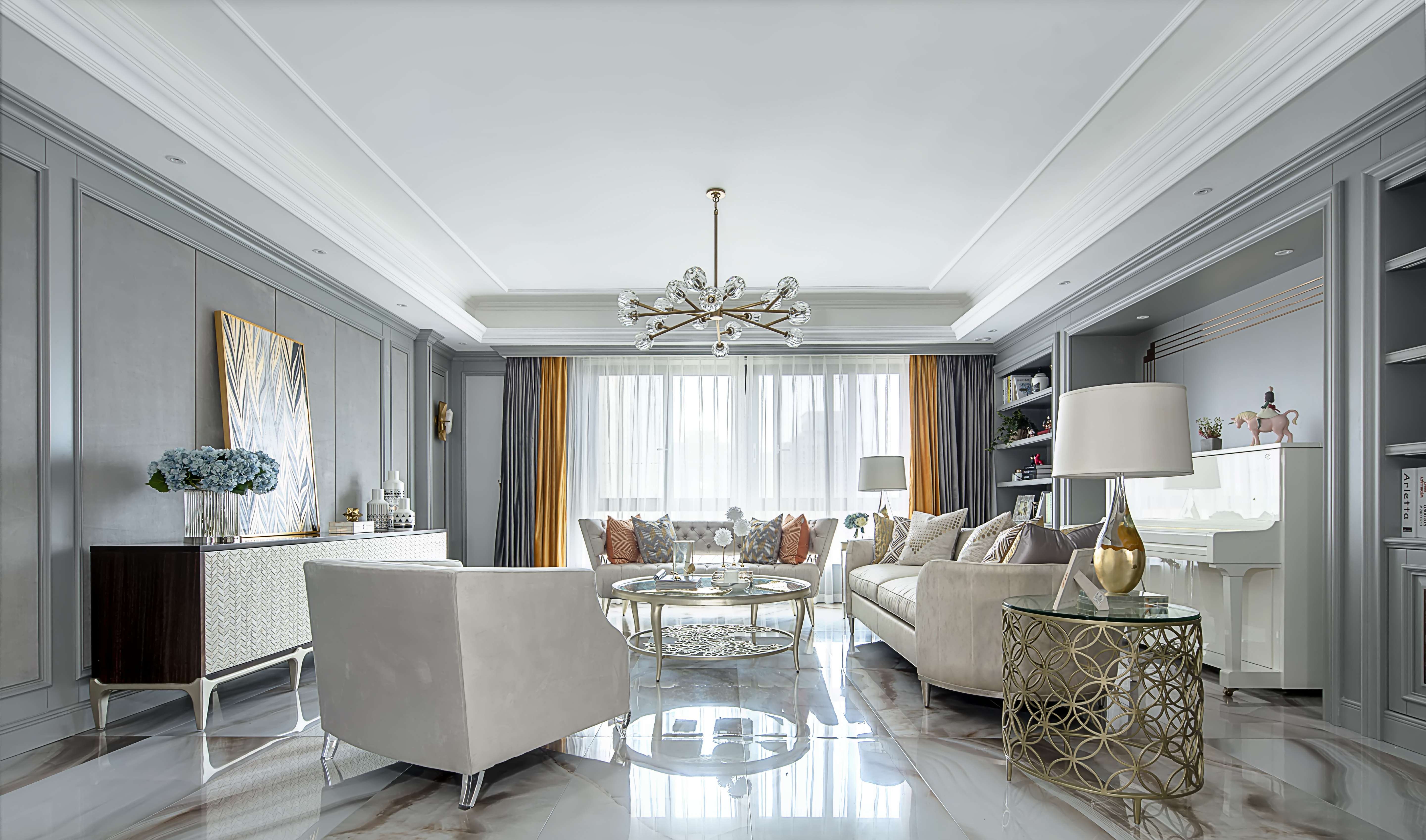 110平三居简欧风格餐厅装修效果图大户型简美轻奢风厨房装修效果图130