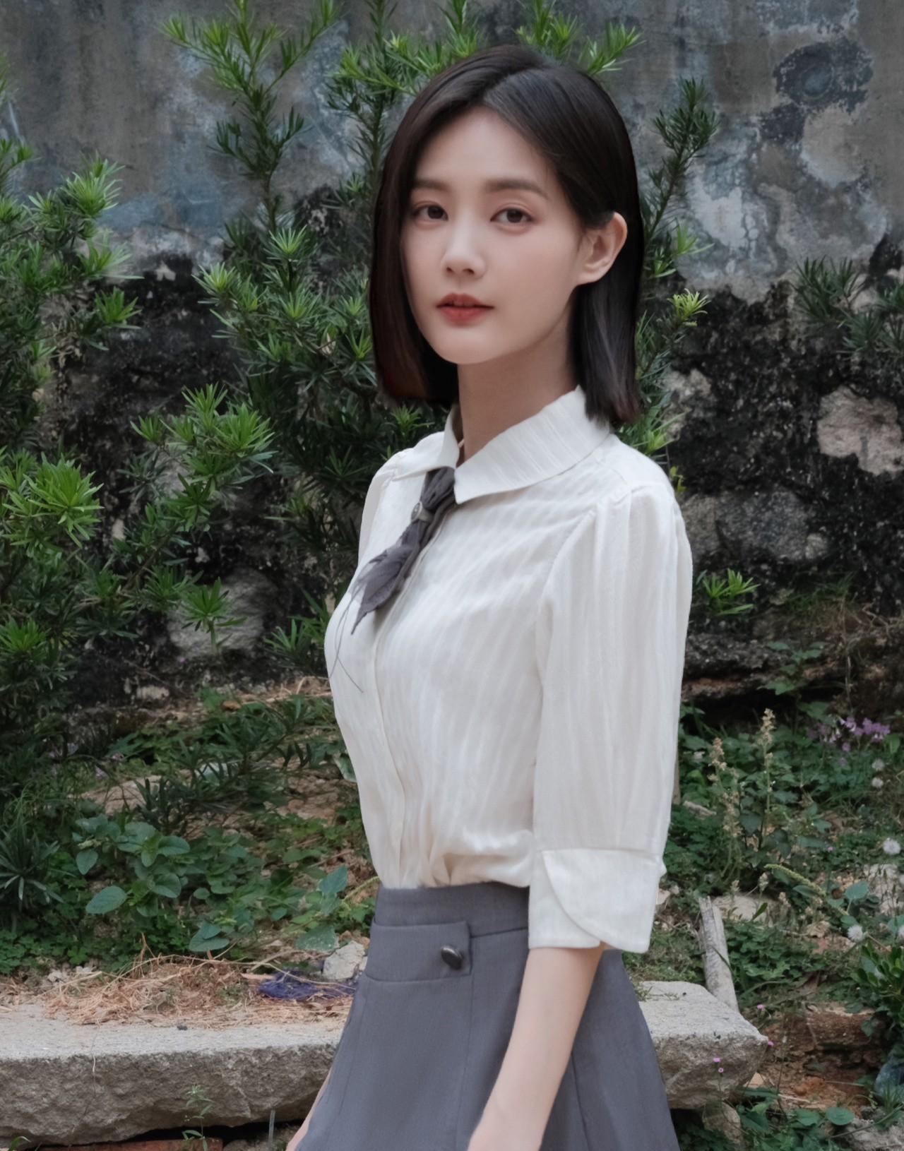 李一桐齐肩短发学院风清新造型!