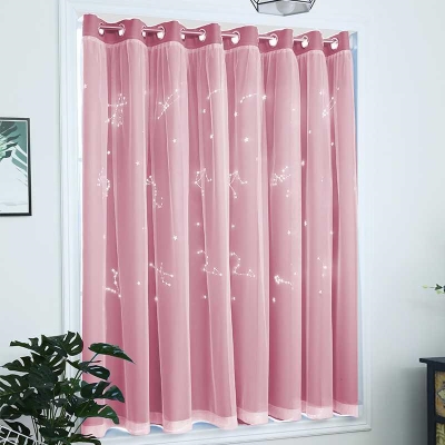 网红ins公主风窗帘免打孔安装伸缩杆卧室全遮光简约镂空星星飘窗