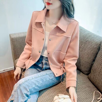 姿柯曼小个子外套女春秋3040岁休闲士短新款短款洋气风衣今年流行粉色