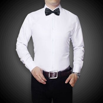 男西裤长袖衬衣男领带结修身结婚礼服抢亲衣服长袖白衬衫白扣领结s