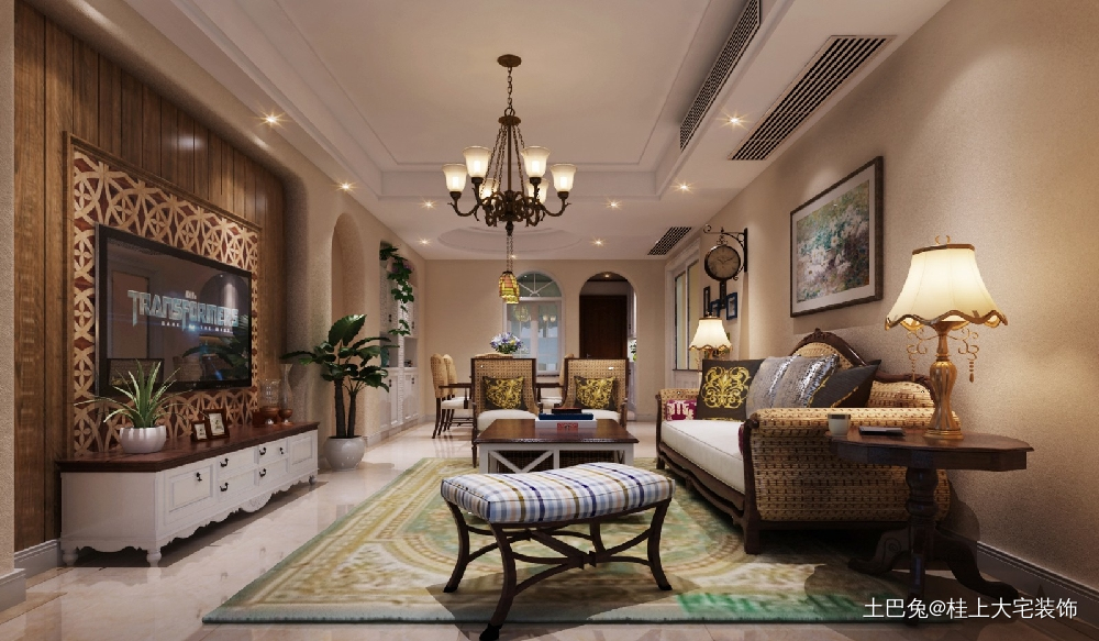 美式风格装修,弱繁就简四居及以上美式经典家装装修案例效果图