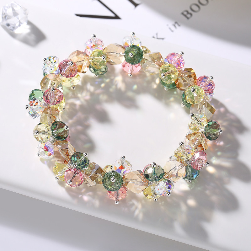 奥地利水晶手链女手镯女弹性手串彩色花手饰原创设计甜美闪亮礼物