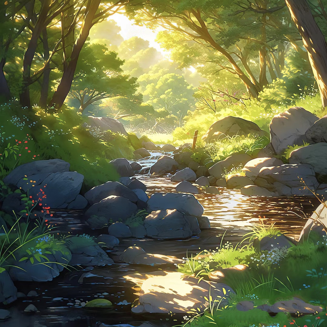宫崎骏动画里的小溪#ai绘画# #场景# #二次元