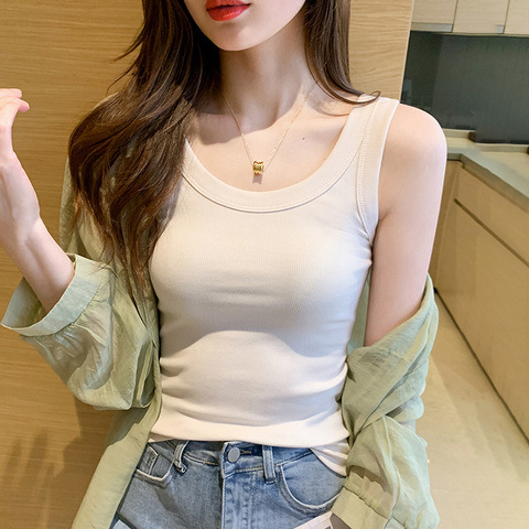 白色小背心女内搭夏季短无袖潮ins修身弹力韩版上衣外穿t恤女批发