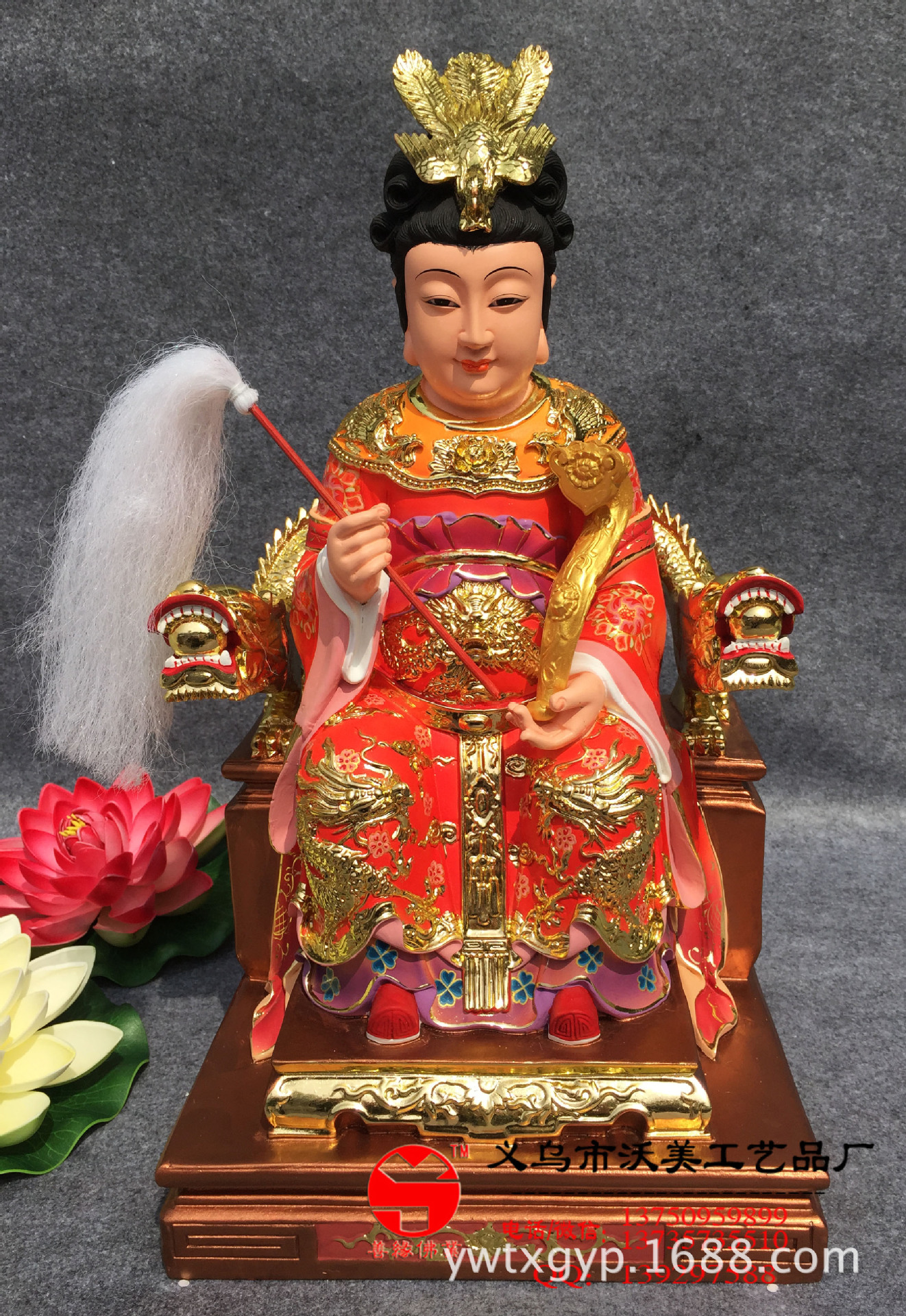 台湾瑶池金母神像王母娘娘神仙敦煌彩极彩描金39cm