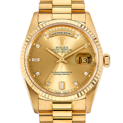 [国检证书/无保留价][9.5新]劳力士18k金后镶钻自动机械男表18038