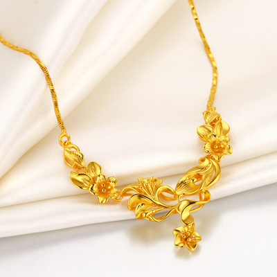 umee/右米时尚优雅花朵镀黄金项链女士款婚庆新娘结婚首饰锁骨链