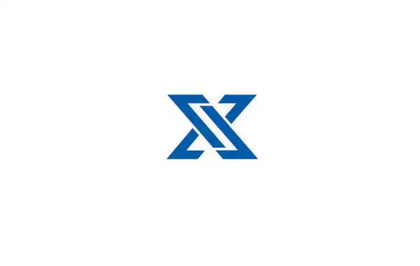 以深蓝色填充将字母x进行变形设计的logo
