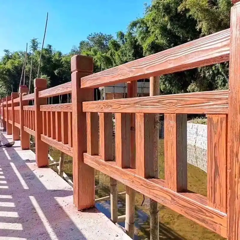 水泥仿木护栏景区河道木纹围栏公园河边池塘栅栏混凝土仿树皮栏杆