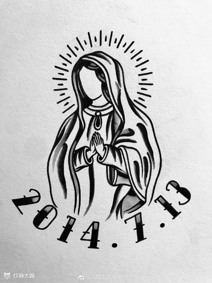 圣母_纹身图案手稿图片_斌子的纹身作品集