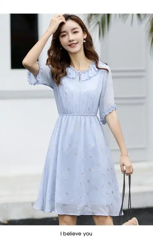 gsvt轻奢品牌女装 2021年夏装新款女装收腰显瘦雪纺碎花连衣裙女中长