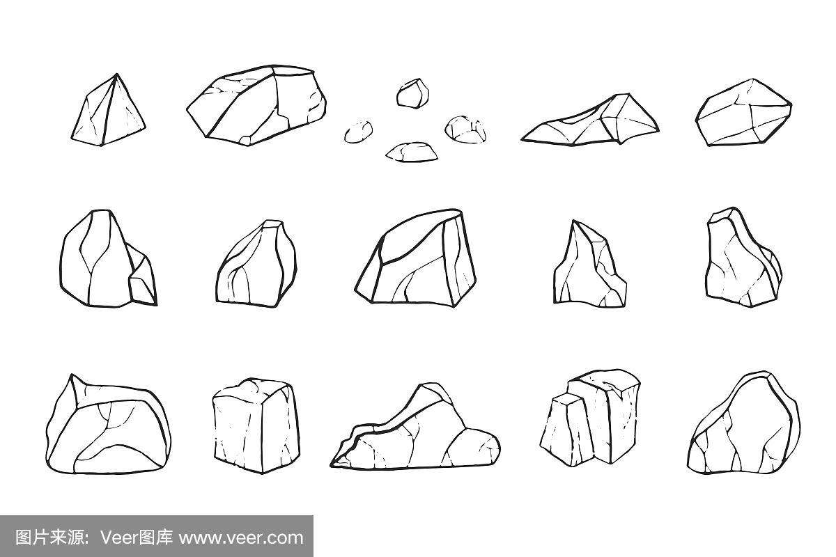 石头,轮廓线画,圆石,多样,灰色