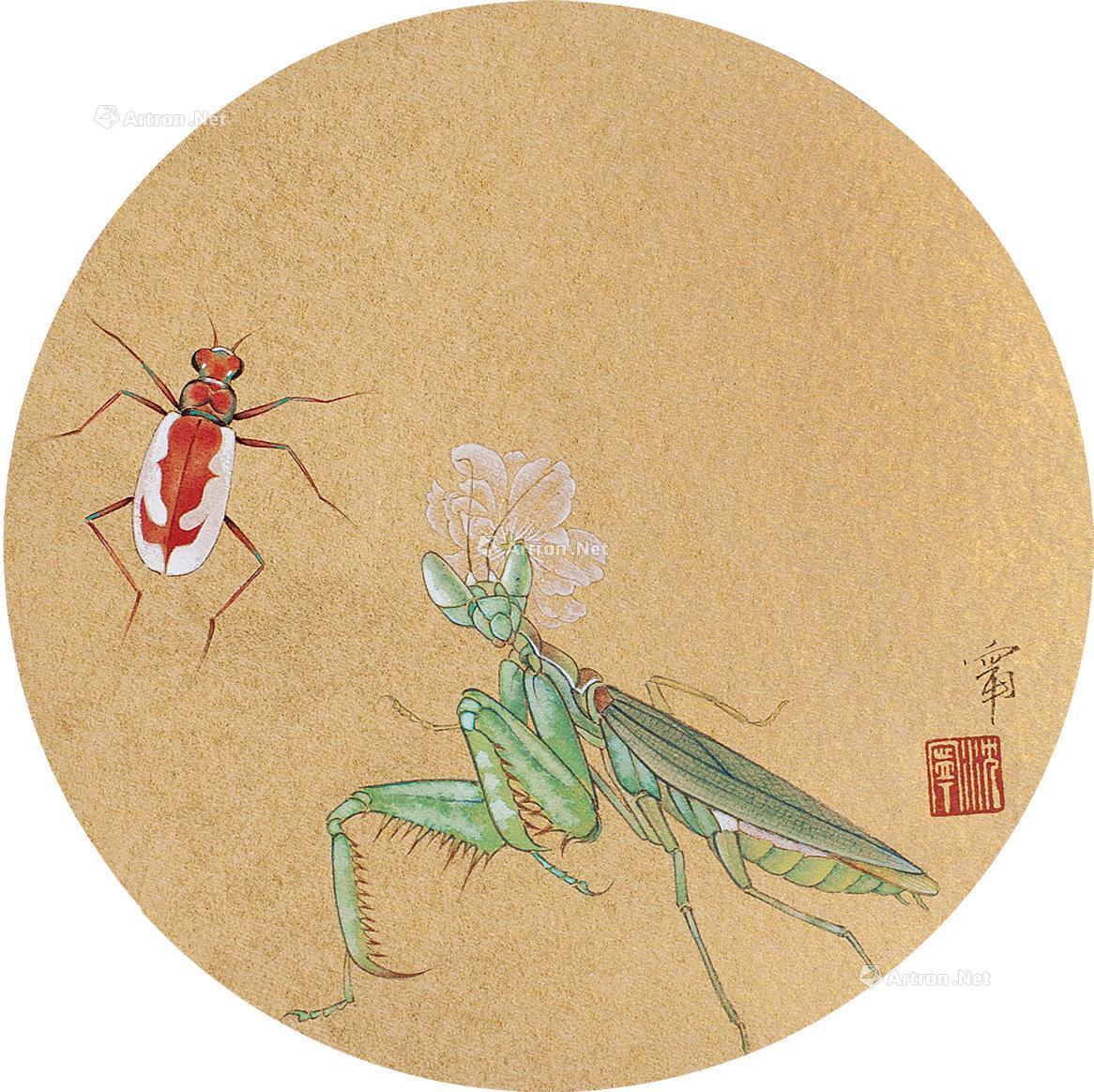 0110工虫镜心设色纸本