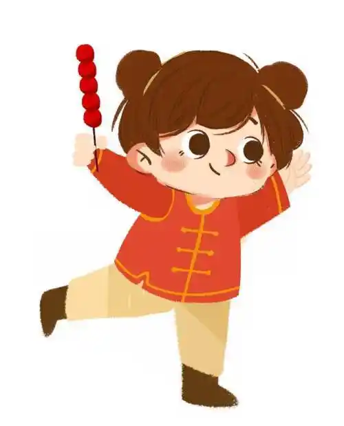 身穿传统服装的卡通小女孩拿着冰糖葫芦6152733免抠图片素材