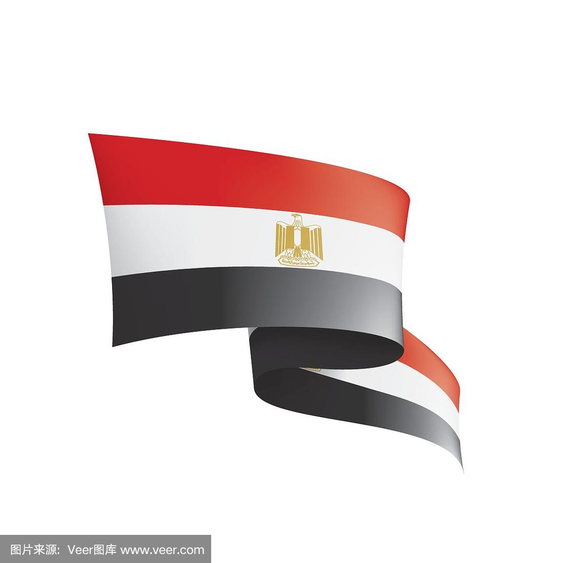 埃及国旗,矢量插图在白色的背景