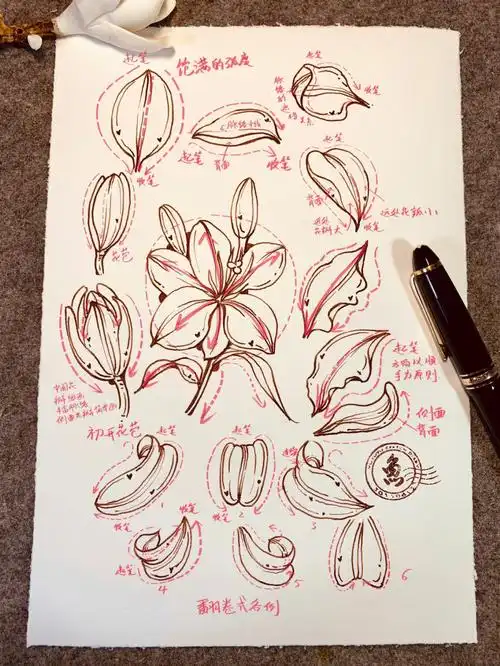 百合花花瓣画法大全钢笔淡彩钢笔速写