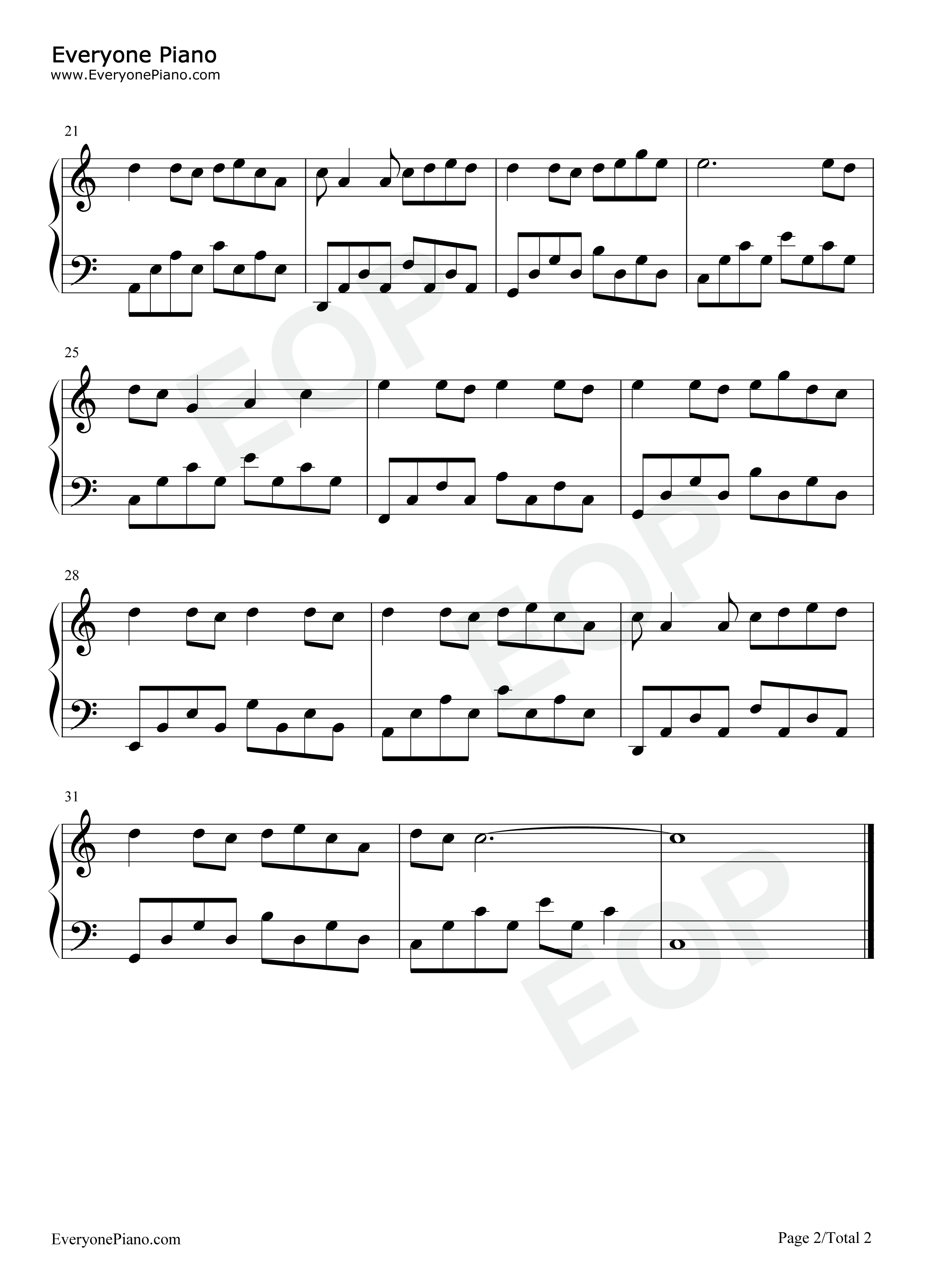 你的眼睛像星星-c调简单版五线谱预览2-钢琴谱文件(五线谱,双手简谱