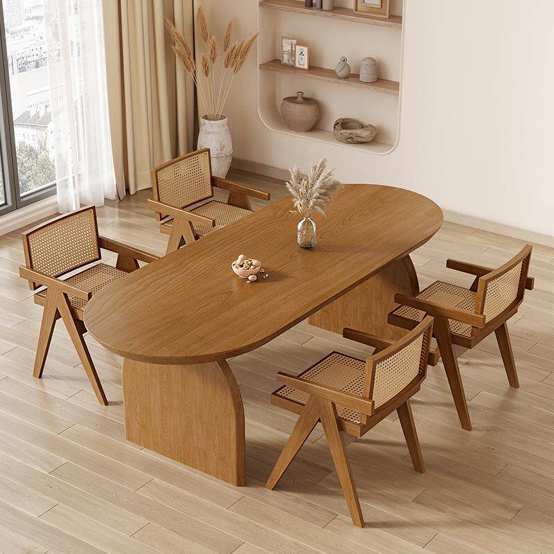 侘寂风实木餐桌日式民宿餐厅原木工作台小户型多人位家用吃饭桌