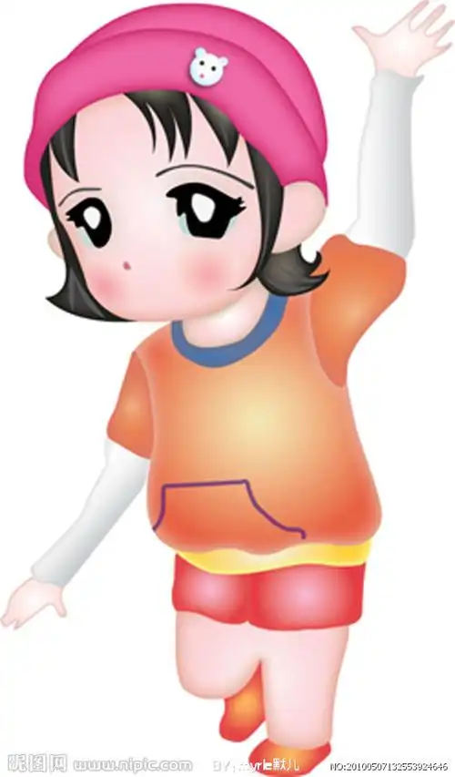 卡通招手的小女孩图片