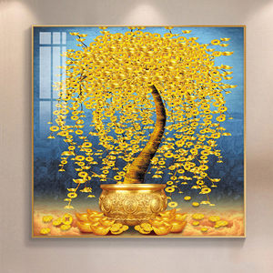 招财挂画金色发财树图片