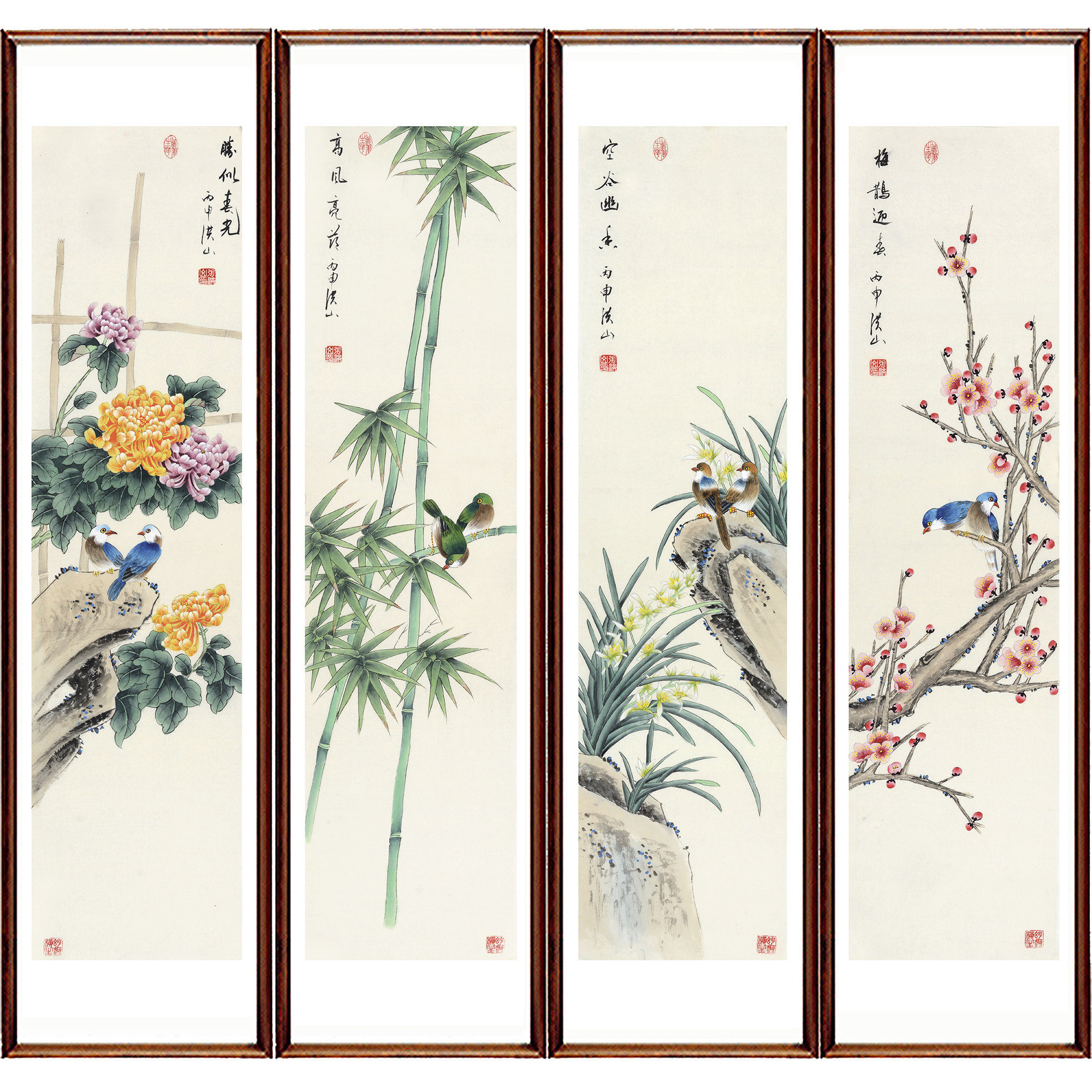 张洪山《梅兰竹菊四屏》省美协会员