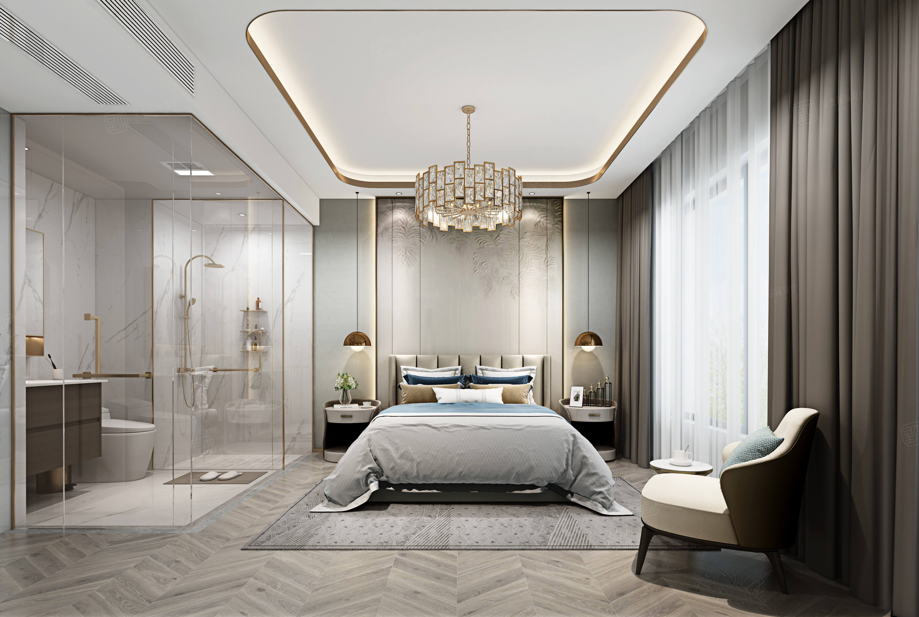 银河丽湾 现代轻奢装修卧室效果图