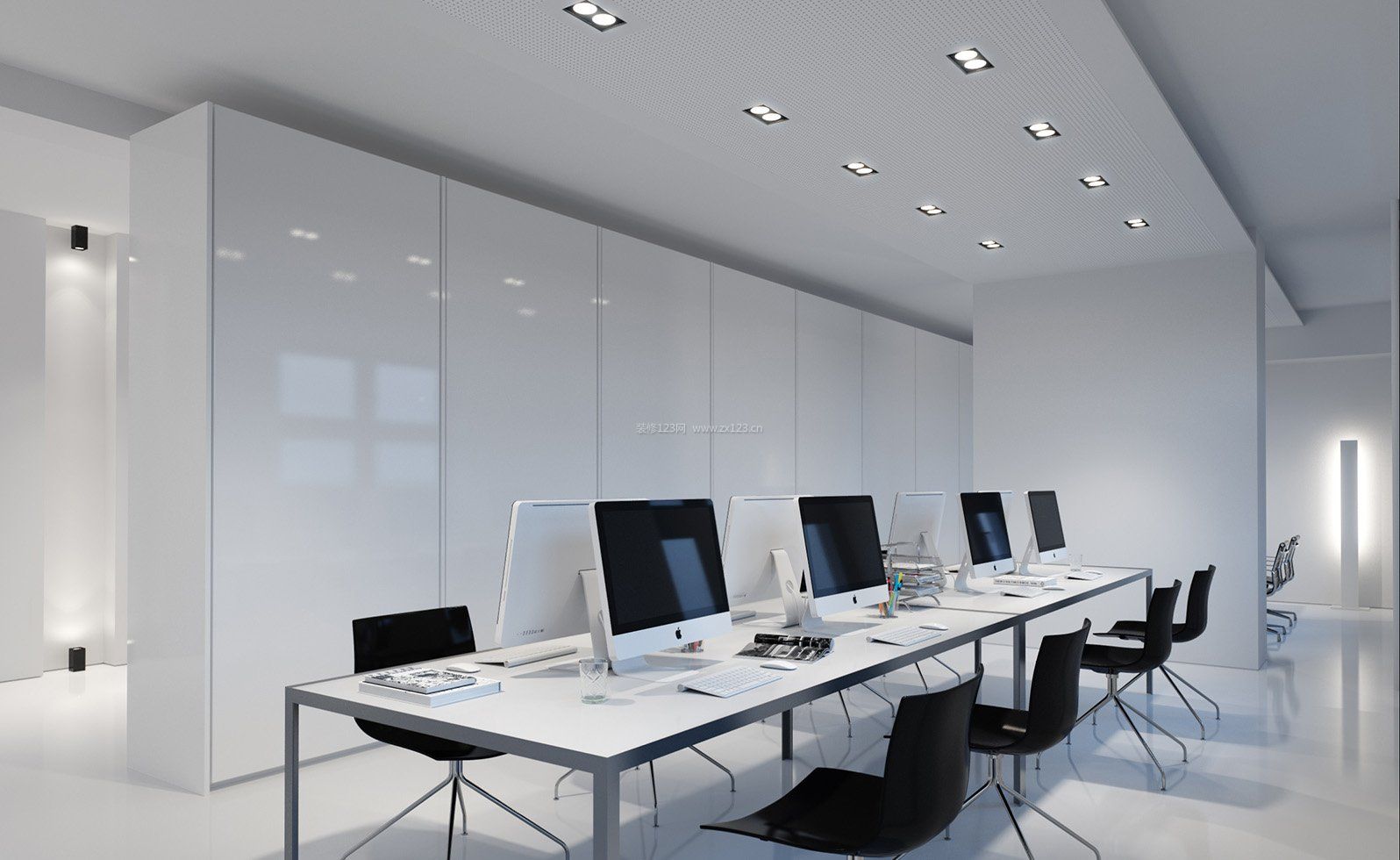 白色简约办公室背景墙装修效果图