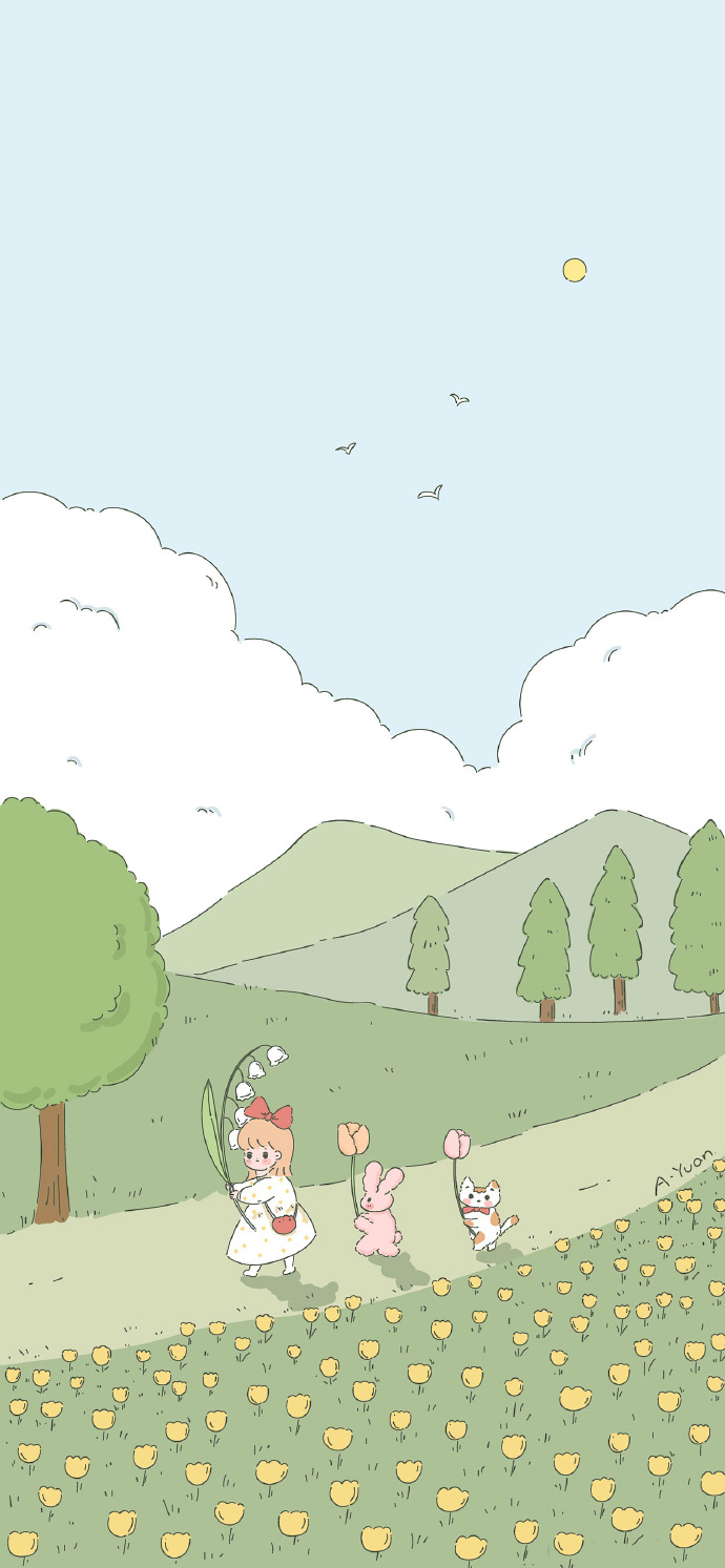 小清新##治愈系##手机壁纸##壁纸##手绘##插画##可爱壁纸##绿色壁纸