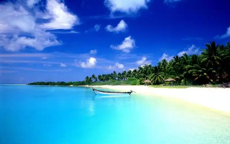 在果阿的天蓝色的水上的白色小船,高清图片,壁纸 - 酷酷桌面