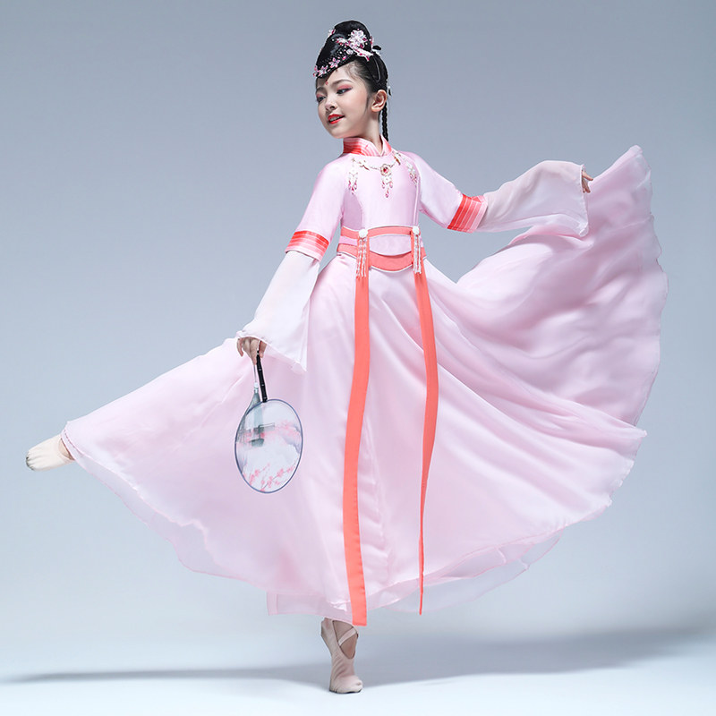 儿童古典舞演出服中国风女童飘逸汉服少儿表演民族舞蹈扇子舞服装