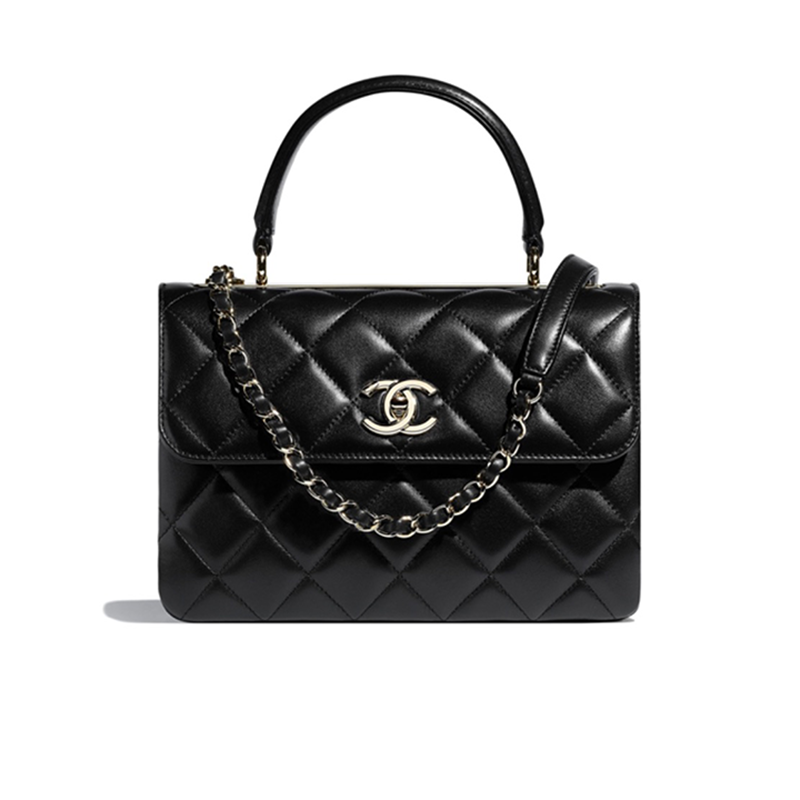 【正品中检】chanel香奈儿 女包 小号手挽垂盖手袋小羊皮及金色金属斜