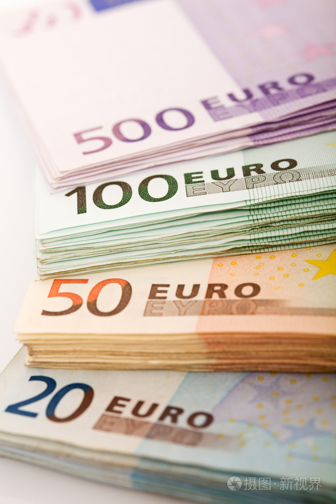 成堆的欧元纸币特写