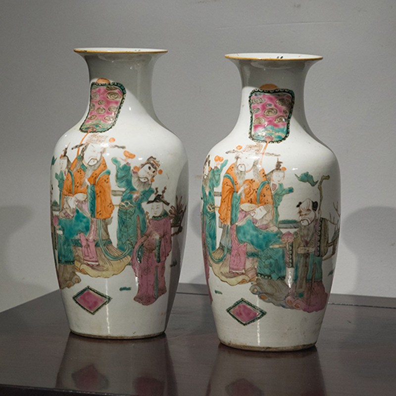 清同治粉彩天官赐福花瓶(一对)文玩古董瓷器收藏办公室中式摆件