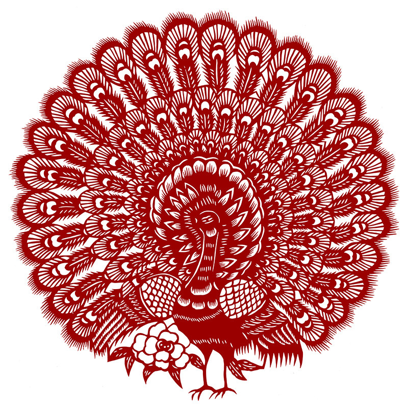 孔雀开屏剪纸底稿手工刻纸图样diy模板中国风窗花图案打印底稿