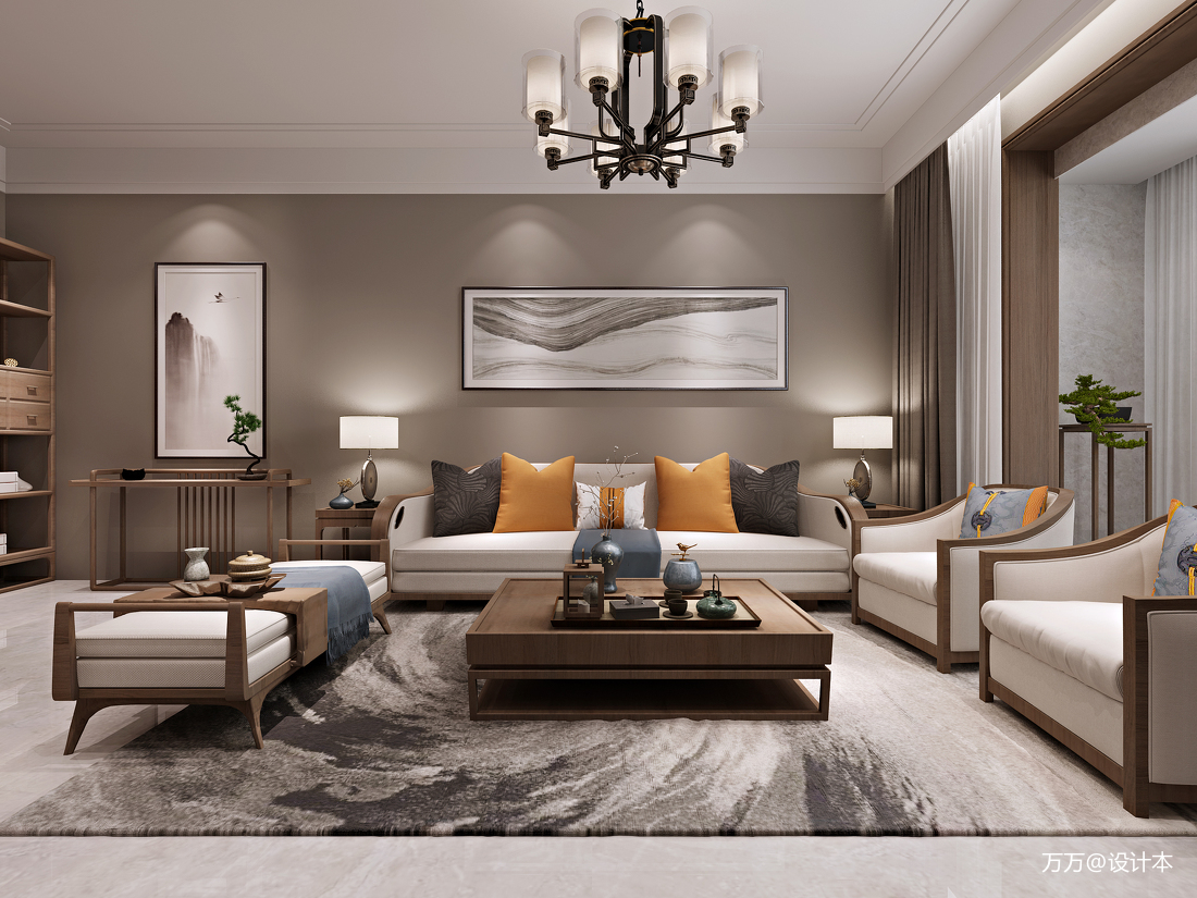 精选中式二居客厅装修效果图片81-100m二居中式现代家装装修案例效果