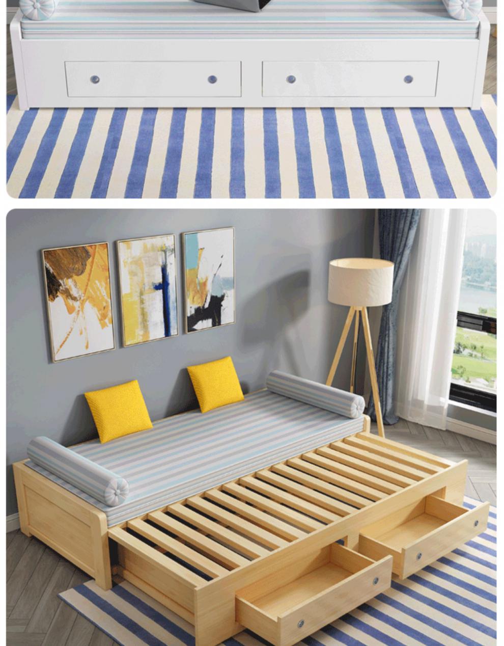 推拉无扶手沙发床两用折叠伸缩床坐卧小户型单人实木抽拉式长200宽