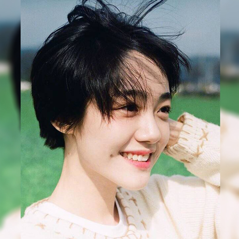 假发短发圆脸波波头全真人发网网红短碎发蓬松整顶假发