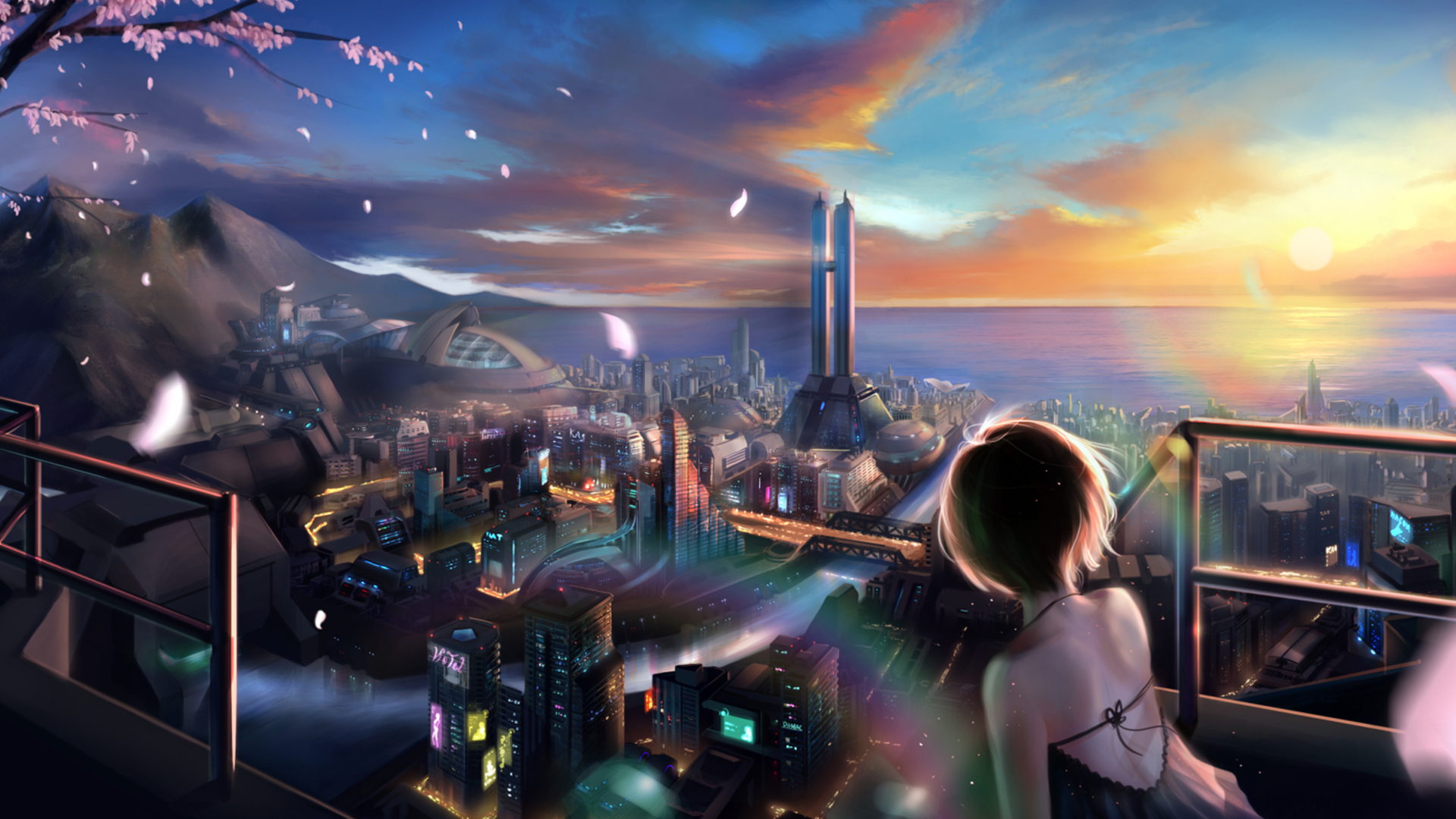 二次元唯美夕阳风景桌面壁纸_卡通动漫_壁纸下载_美桌网