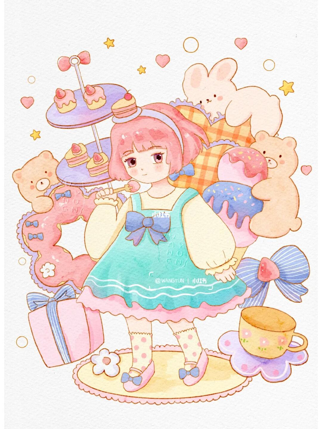 甜品女孩③|ipad绘画|procreate水彩