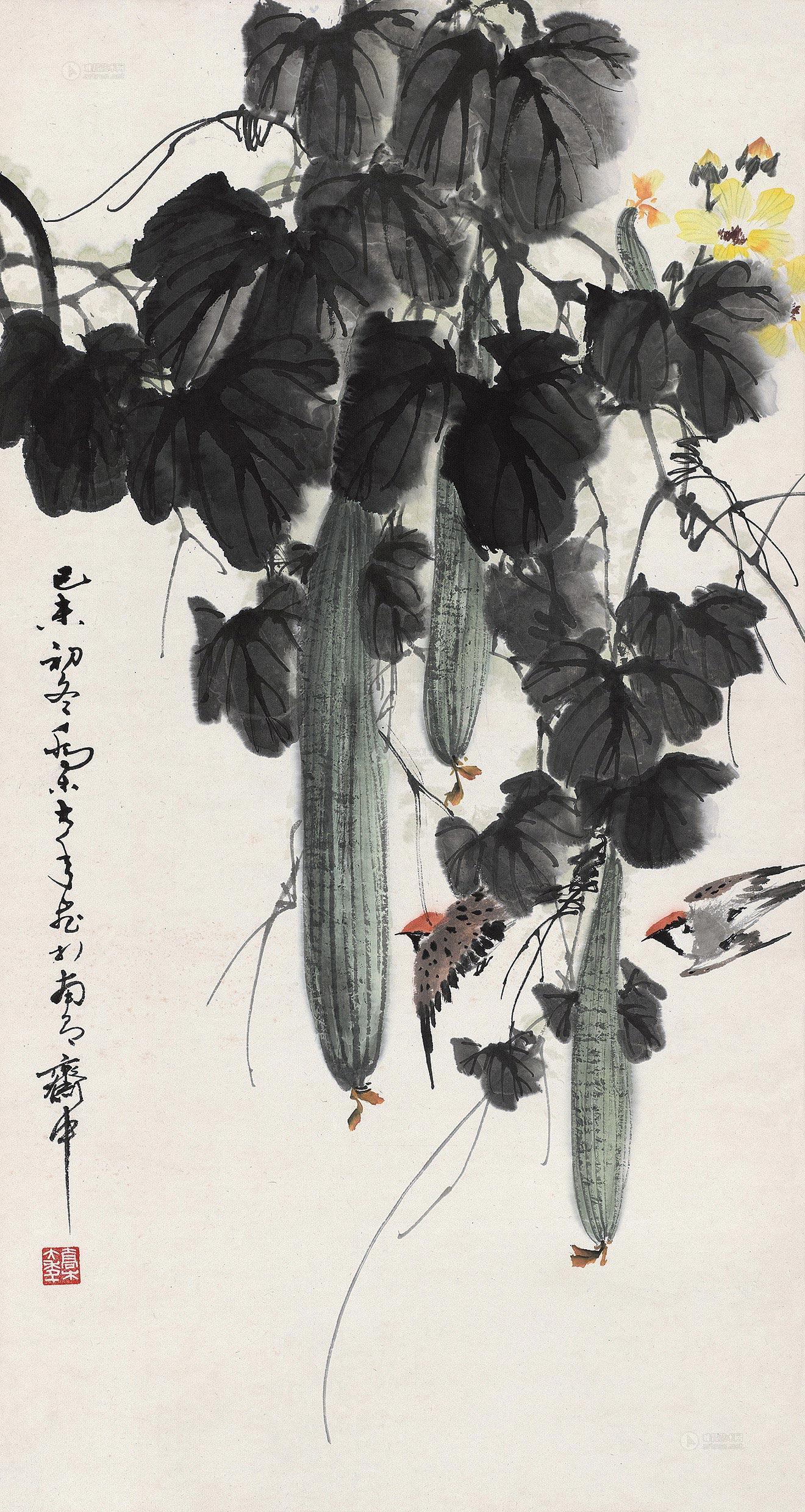 0506 丝瓜 立轴 设色纸本