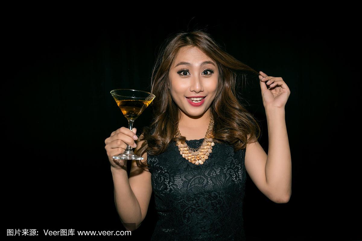 女孩,马提尼酒杯,马提尼,利口酒,迪斯科