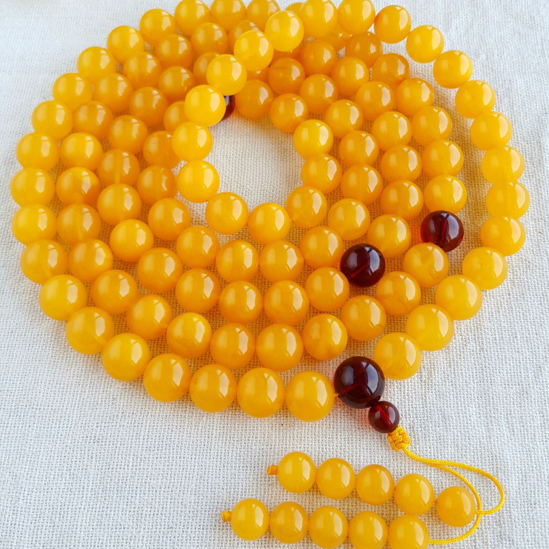 精品特价 天然老蜜鸡油黄蜜蜡佛珠 大尺寸 自然光实拍 0103