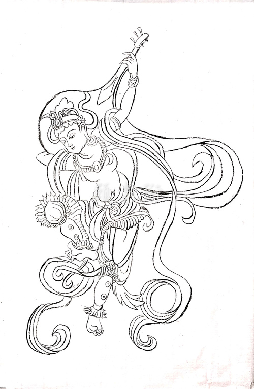 白描,敦煌壁画反弹琵琶.