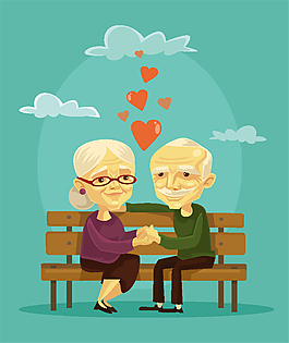 长椅上的卡通老夫妻