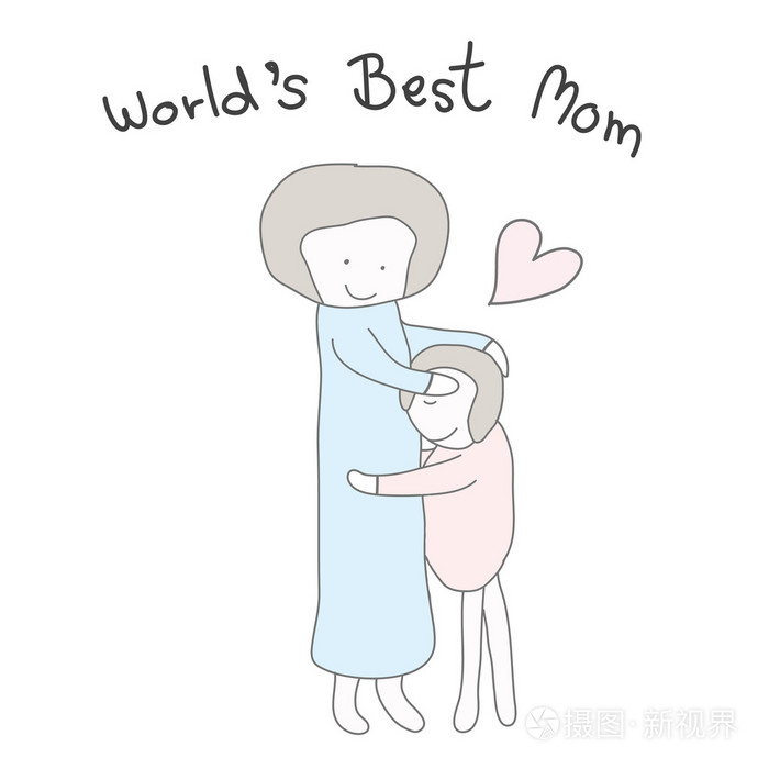 妈妈拥抱的孩子与心柔和色彩手绘插画-正版商用图片0dsnp8-摄图新视界