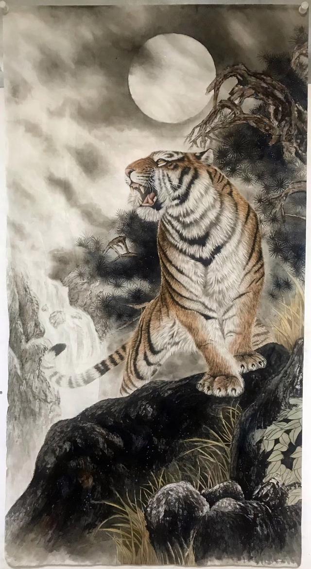 中国当代画虎名家艾大伟画虎