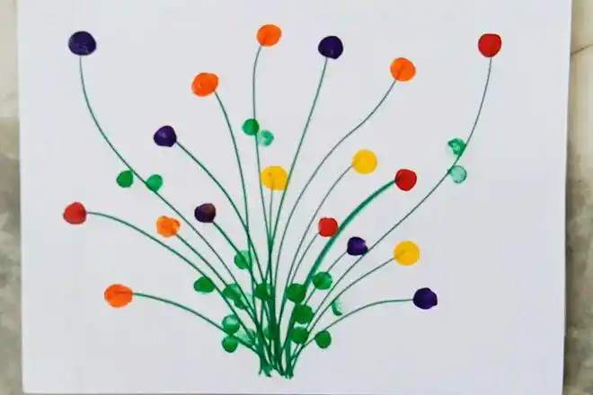 儿童简单创意画:手指点画一丛野花(步骤图解)