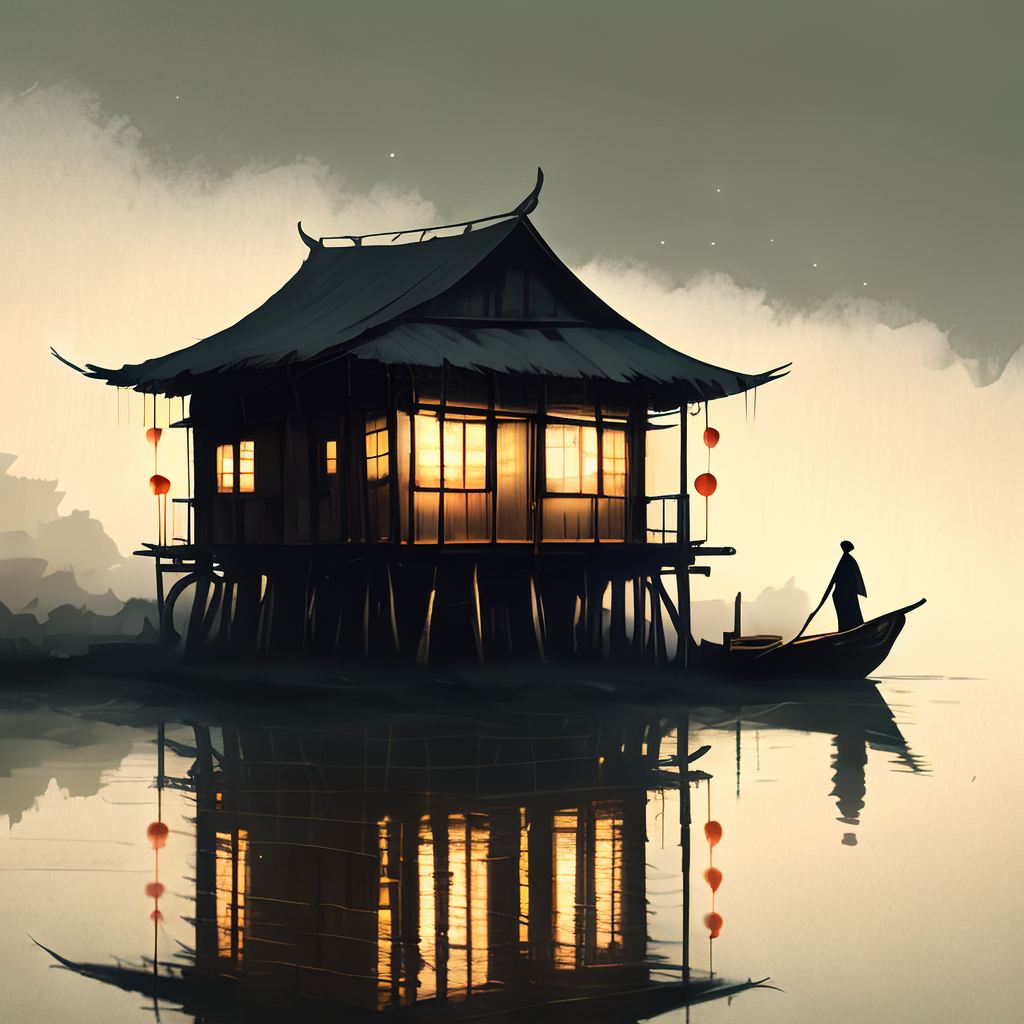 古风绘画,中国风,描绘古诗词,古典美.夜半江风吹竹屋,起挑寒灯怜影独.