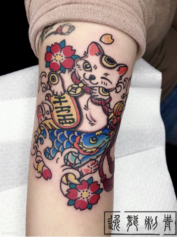 原创招财猫纹身_手臂老传统纹身图案大全 - 纹身大咖